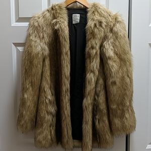 Zara Cream Faux Fur Coat, Size S